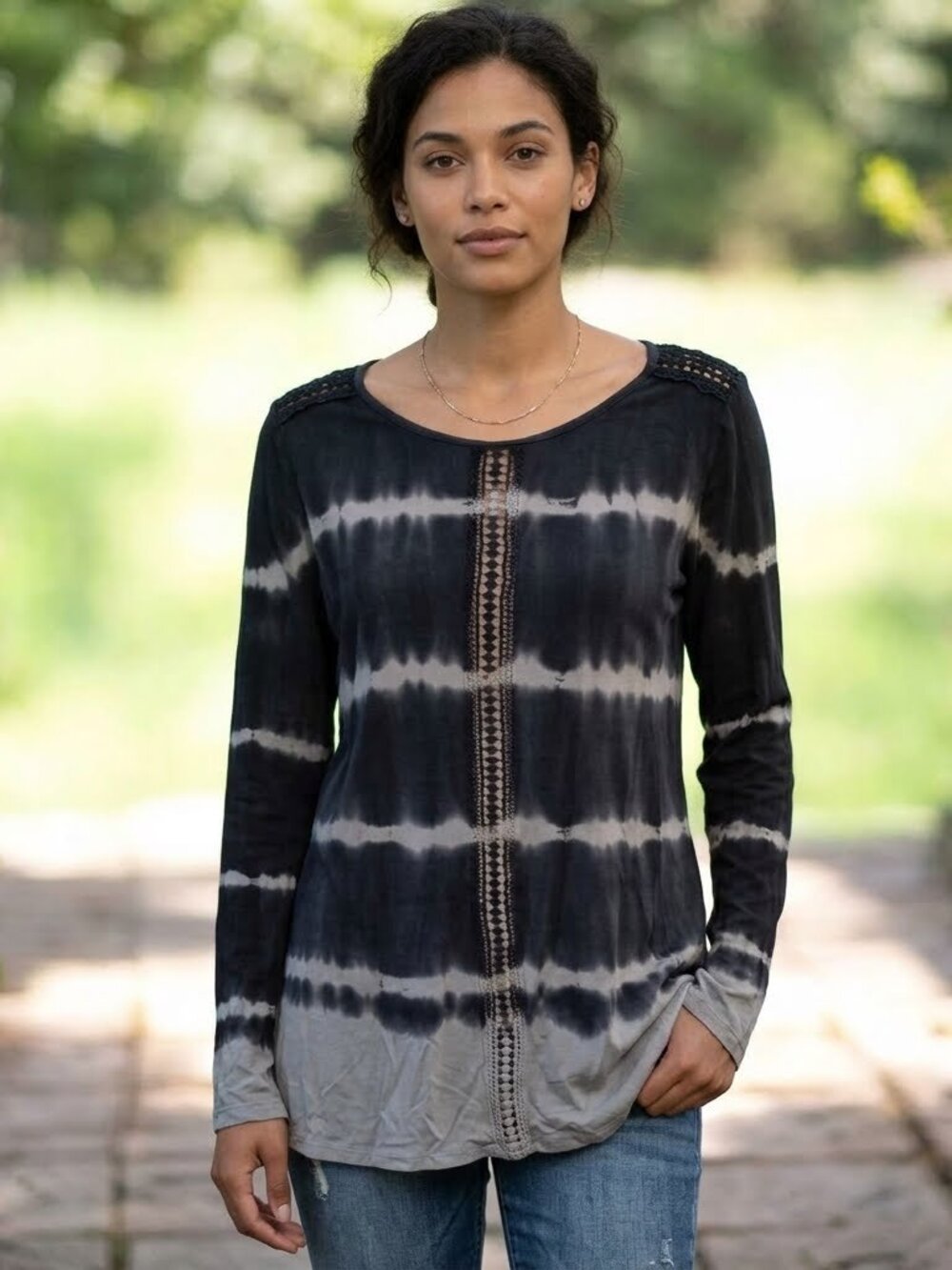 Urban X Black Gray Tie Dye Crochet Tunic Top